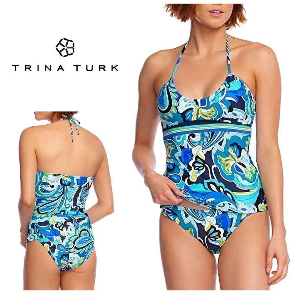 New. Trina Turk paisley swirl tankini set. Retails $168. Size 4